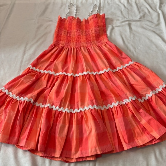 Sundress The Brand Large / XL Big Gingham Coral Smocked Rickrack DRESS Beach - Picture 5 of 9